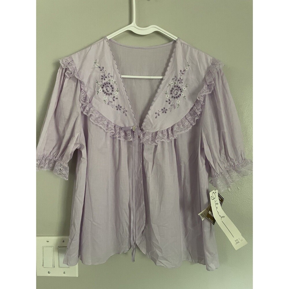 Vtg Gilead Deadstock NWT Lavender Lace Sleepwear Top Bed Jacket Coquette Lrg